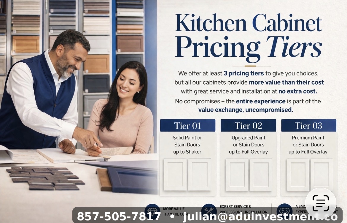 Kitchen cabinet pricing tiers brochure with customers
